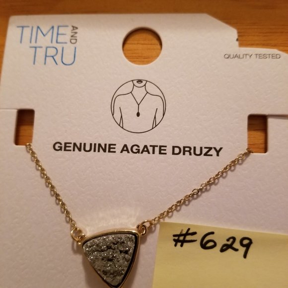 #629Z NEW Time & Tru “Gold” Grey Real Agate Neck - Picture 5 of 9